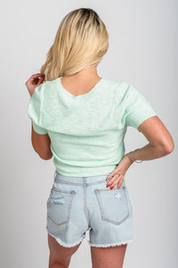 Short sleeve cardigan top light mint - Adorable top - Stylish Vacation T-Shirts at Lush Fashion Lounge Boutique in Oklahoma City