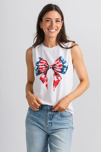American flag ribbon tank top white - Cute Tank Top - Fun American Summer Outfits at Lush Fashion Lounge Boutique in Oklahoma City