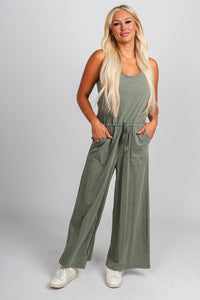 Tie waist jumpsuit spruce - Trendy jumpsuit - Fashion Rompers & Pantsuits at Lush Fashion Lounge Boutique in Oklahoma City