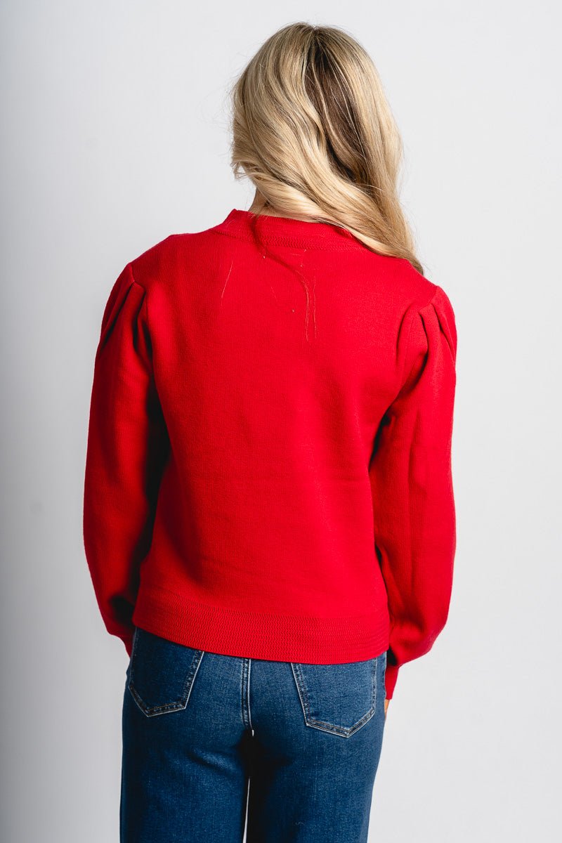 Puff sleeve sweater red