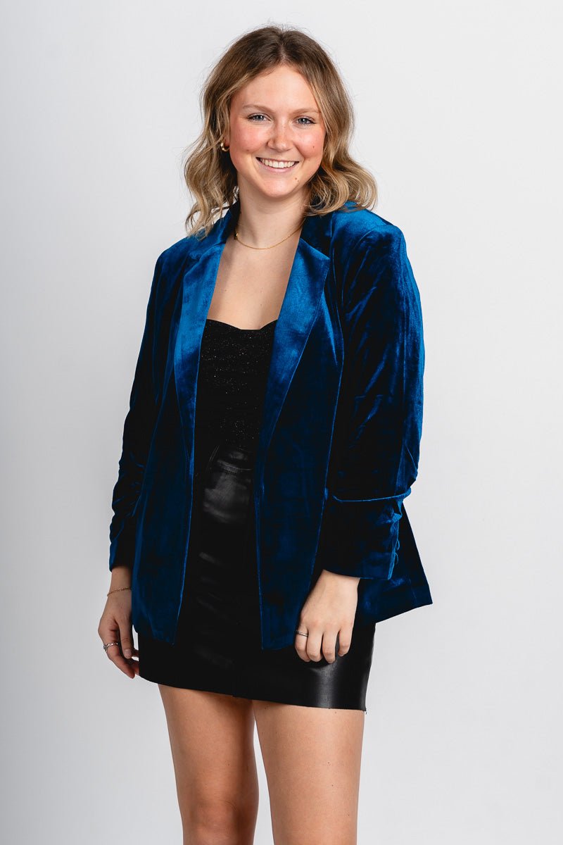 Velvet blazer teal – Affordable Blazers | Cute Black Jackets at Lush Fashion Lounge Boutique in Oklahoma City