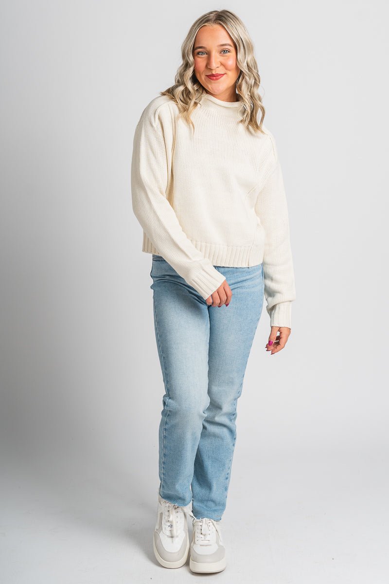 Reverse seam sweater cream - Trendy Sweaters | Cute Pullover Sweaters at Lush Fashion Lounge Boutique in Oklahoma City