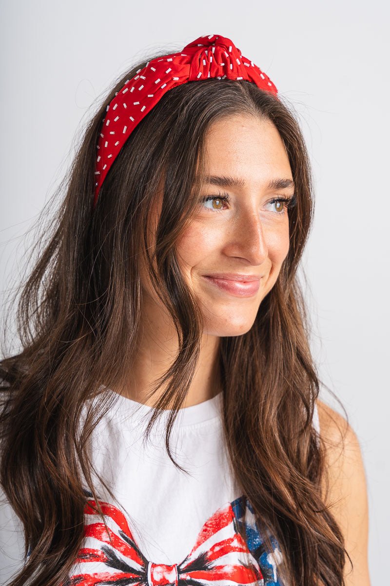 Beaded headband red - Trendy headband - Cute American Summer Collection at Lush Fashion Lounge Boutique in Oklahoma City