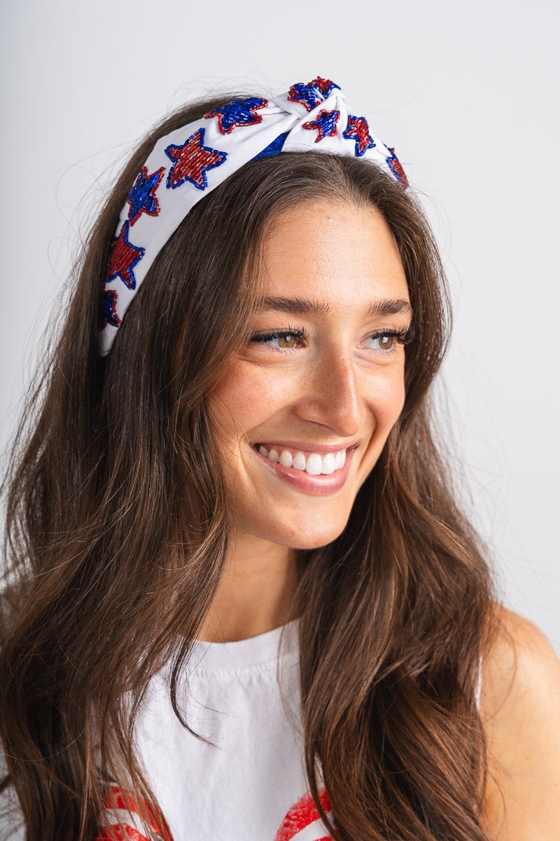 Beaded star headband white - Trendy headband - Cute American Summer Collection at Lush Fashion Lounge Boutique in Oklahoma City