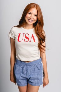 USA vogue baby tee natural - Trendy T-shirt - Cute American Summer Collection at Lush Fashion Lounge Boutique in Oklahoma City