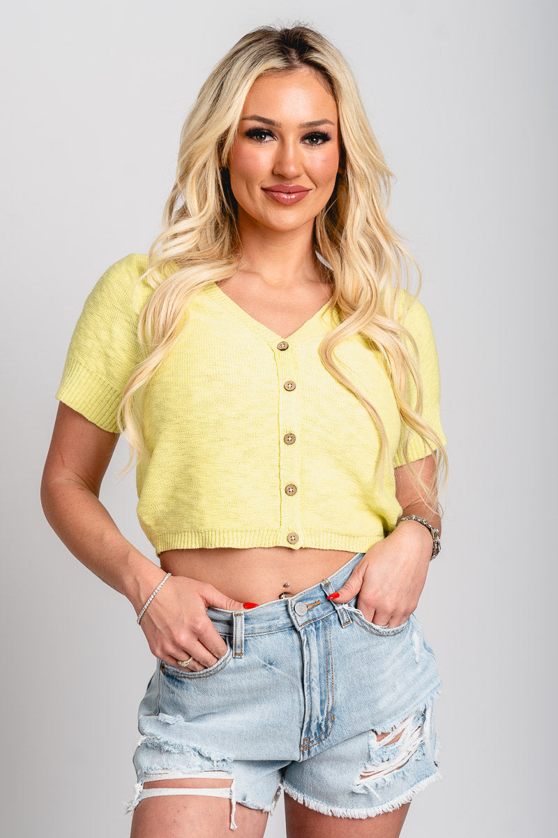 Short sleeve cardigan top lemon - Cute top - Fun Vacay Basics at Lush Fashion Lounge Boutique in Oklahoma City