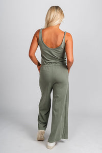 Tie waist jumpsuit spruce - Affordable jumpsuit - Boutique Rompers & Pantsuits at Lush Fashion Lounge Boutique in Oklahoma City