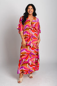 Petals kimono maxi dress pink - Stylish dress - Trendy Staycation Outfits at Lush Fashion Lounge Boutique in Oklahoma City