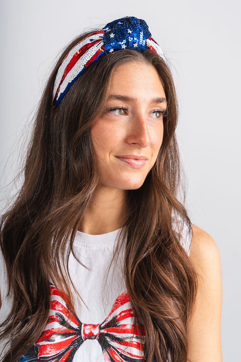 Sparklers sequin headband red/white/blue - Trendy headband - Cute American Summer Collection at Lush Fashion Lounge Boutique in Oklahoma City