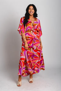 Petals kimono maxi dress pink - Affordable dress - Boutique Dresses at Lush Fashion Lounge Boutique in Oklahoma City