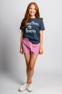 Gingham boxer shorts white/red - Adorable Shorts - Stylish Patriotic Summer Graphic Tees at Lush Fashion Lounge Boutique in OKC