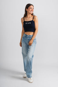 USA crop tank top navy - Fun Tank Top - Unique American Summer Ideas at Lush Fashion Lounge Boutique in Oklahoma