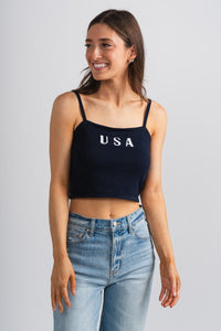 USA crop tank top navy - Cute Tank Top - Fun American Summer Outfits at Lush Fashion Lounge Boutique in Oklahoma City