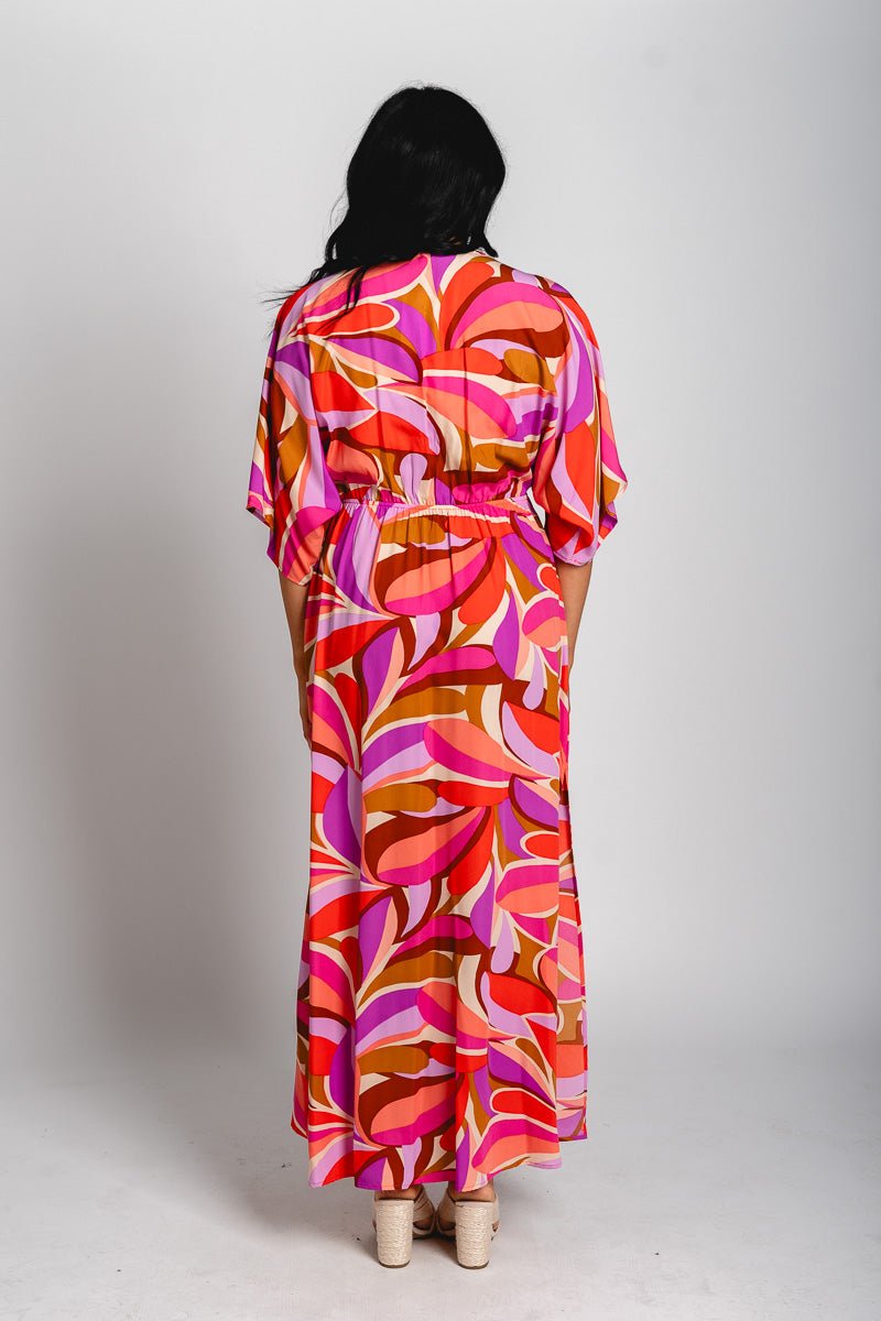 Petals kimono maxi dress pink - Fun dress - Unique Getaway Gear at Lush Fashion Lounge Boutique in Oklahoma