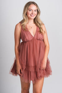 Tulle layered mini dress mauve - Affordable dress - Boutique Dresses at Lush Fashion Lounge Boutique in Oklahoma City