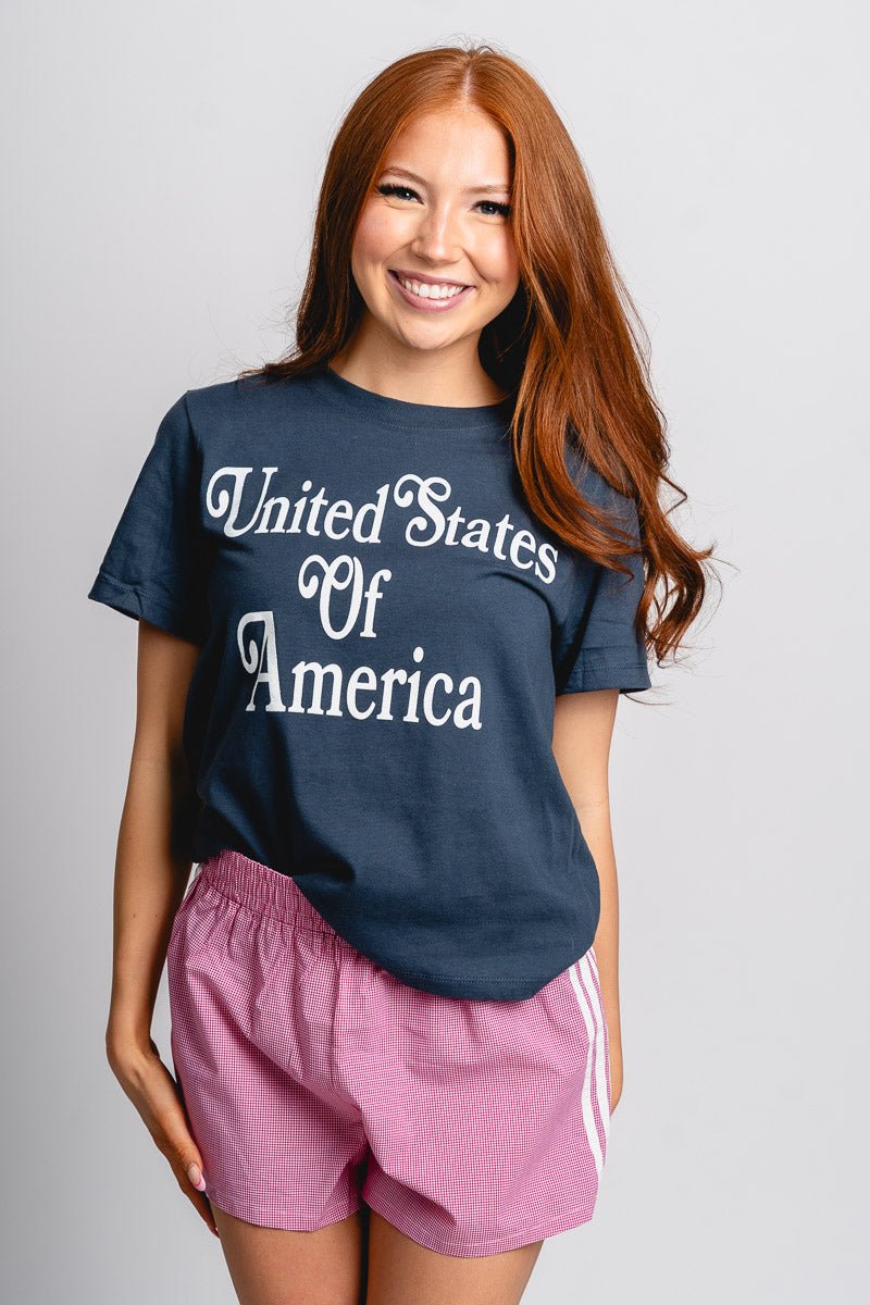 USA bookmania crop tee vintage navy - Cute T-shirt - Fun American Summer Outfits at Lush Fashion Lounge Boutique in Oklahoma City