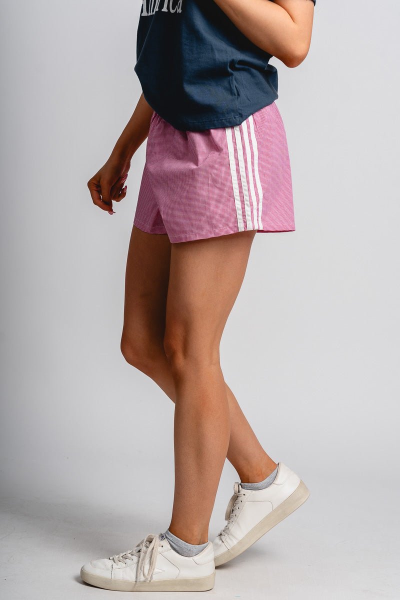 Gingham boxer shorts white/red - Affordable Shorts - Boutique Shorts at Lush Fashion Lounge Boutique in Oklahoma City