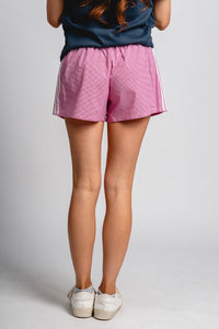 Gingham boxer shorts white/red Stylish Shorts - Womens Fashion Shorts at Lush Fashion Lounge Boutique in Oklahoma City