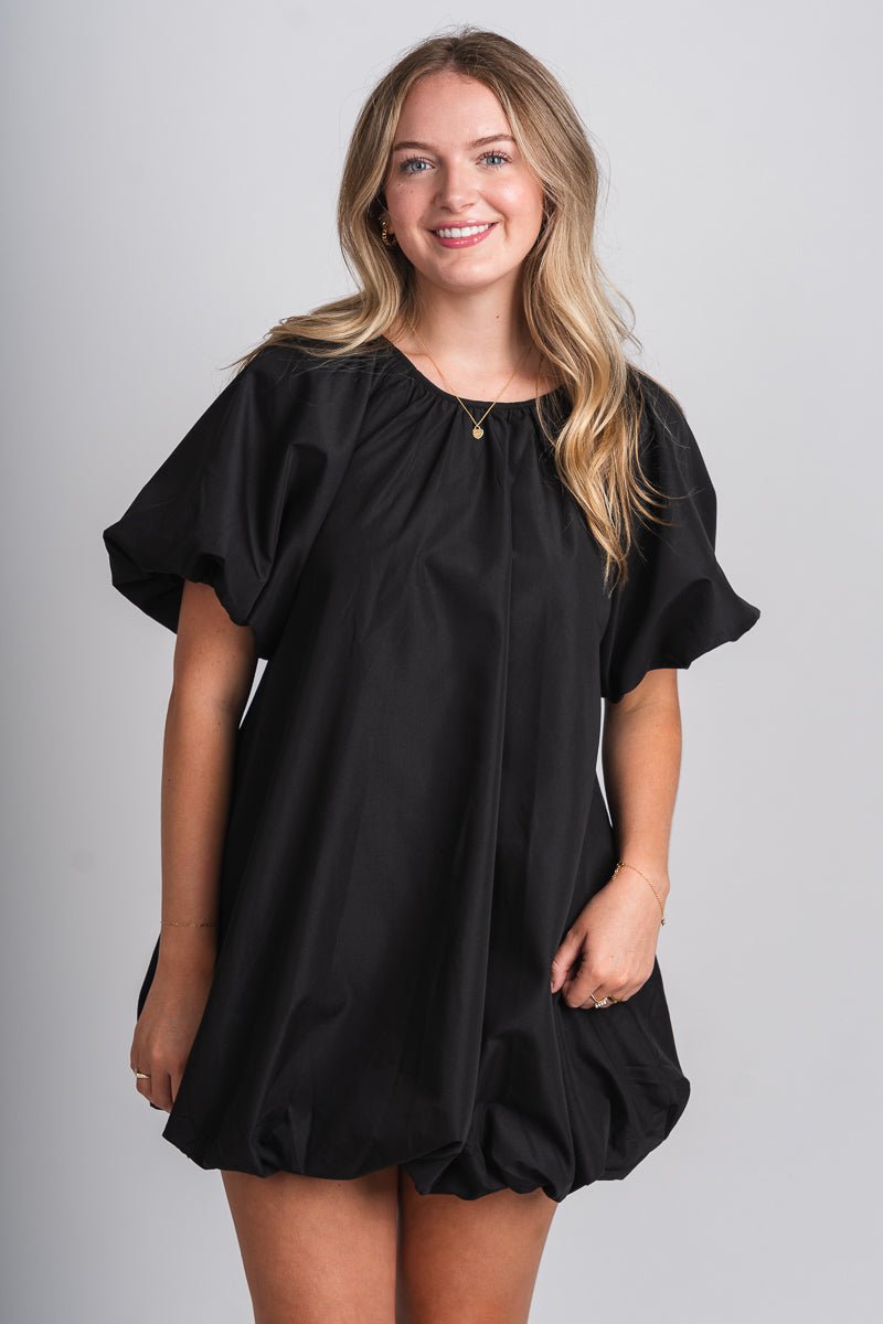 Puff smocked mini dress black - Cute dress - Trendy Dresses at Lush Fashion Lounge Boutique in Oklahoma City