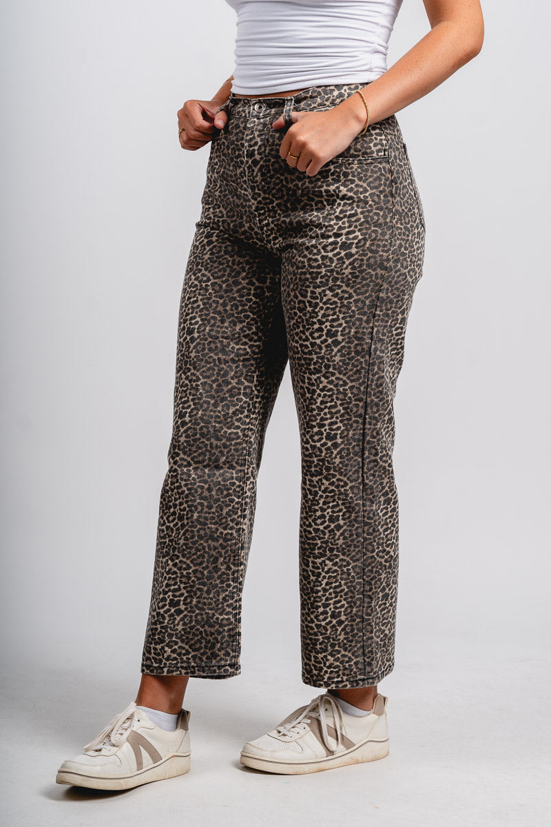 Wide leg leopard jeans brown | Lush Fashion Lounge: boutique women's jeans, fashion jeans for women, affordable fashion jeans, cute boutique jeans