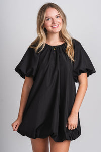 Puff smocked mini dress black - Affordable dress - Boutique Dresses at Lush Fashion Lounge Boutique in Oklahoma City