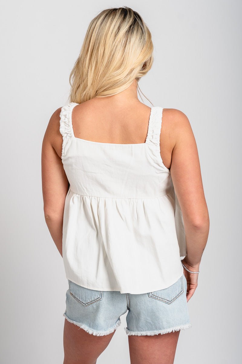 Babydoll tank top off white - Adorable tank top - Stylish Vacation T-Shirts at Lush Fashion Lounge Boutique in Oklahoma City