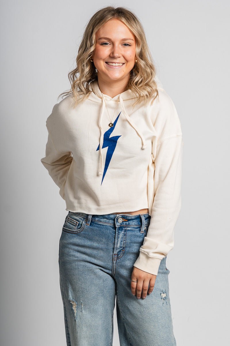 OKC bolt crop hoodie natural - Trendy Oklahoma City Basketball T-Shirts Lush Fashion Lounge Boutique in Oklahoma City