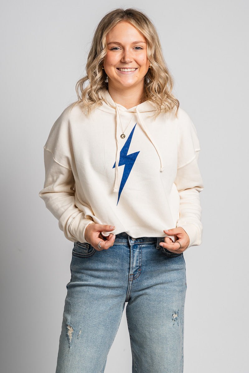 OKC bolt crop hoodie natural - Trendy OKC Apparel at Lush Fashion Lounge Boutique in Oklahoma City