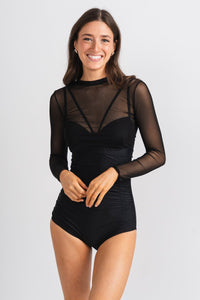 Ruched one piece swimsuit black - Cute swimsuit - Fun Vacay Basics at Lush Fashion Lounge Boutique in Oklahoma City
