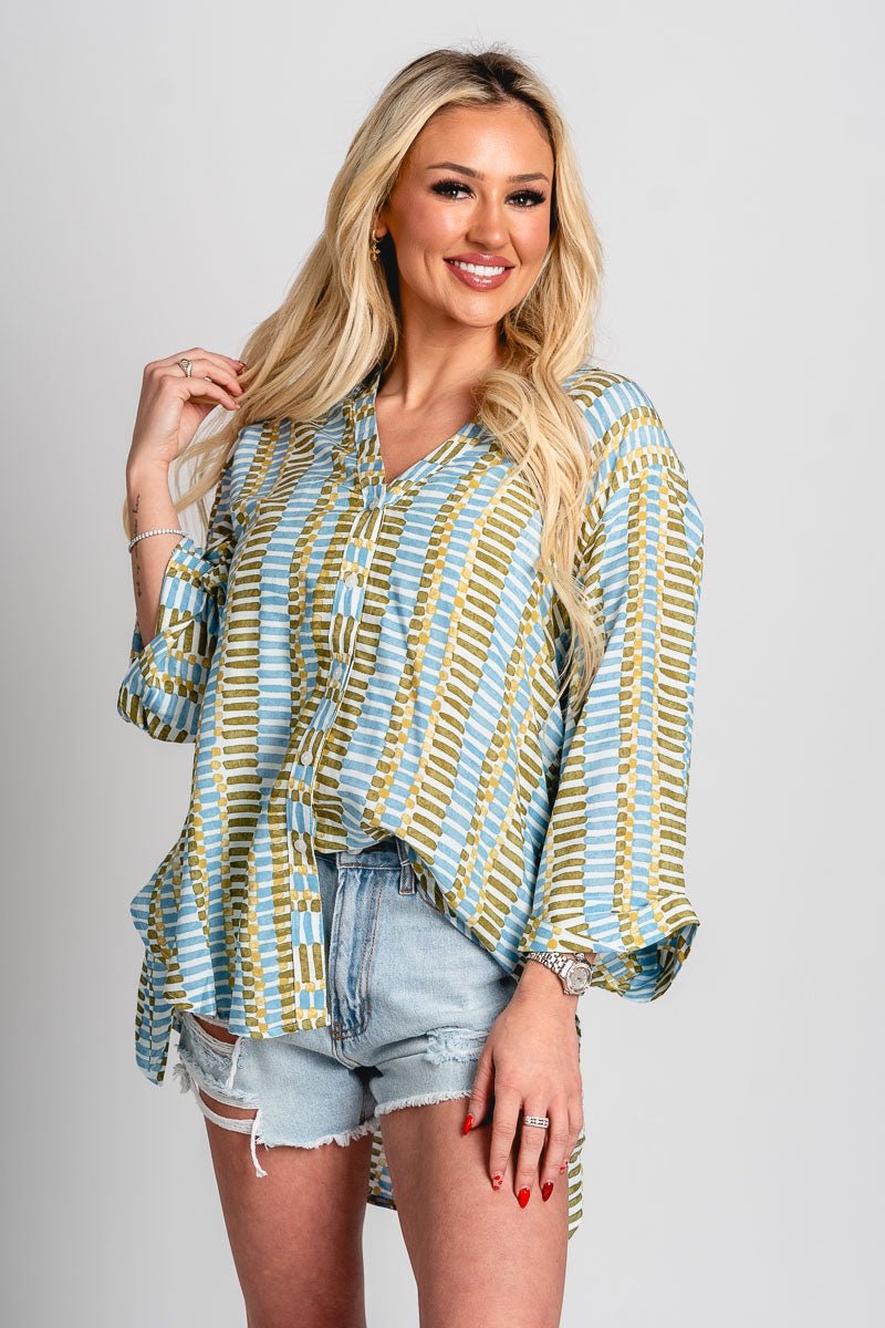 Tie detail blouse tropical breeze - Cute top - Fun Vacay Basics at Lush Fashion Lounge Boutique in Oklahoma City