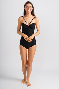 Ruched one piece swimsuit black - Adorable swimsuit - Stylish Vacation T-Shirts at Lush Fashion Lounge Boutique in Oklahoma City