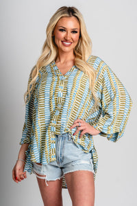 Tie detail blouse tropical breeze - Trendy top - Cute Vacation Collection at Lush Fashion Lounge Boutique in Oklahoma City