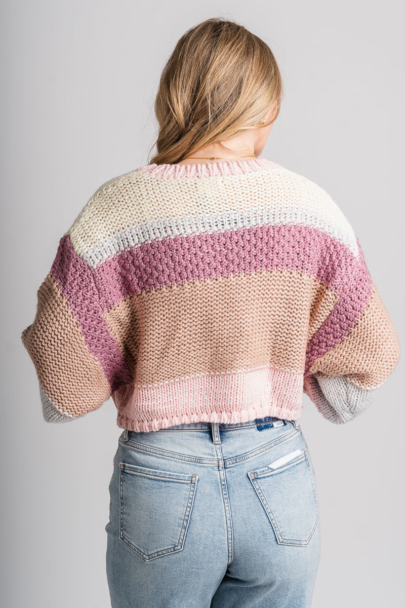 Striped crop sweater pink multi