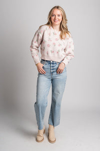 Floral crop sweater pink – Unique Sweaters | Lounging Sweaters and Womens Fashion Sweaters at Lush Fashion Lounge Boutique in Oklahoma City