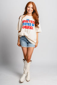 USA bows oversized t-shirt natural - Stylish T-shirt - Trendy American Summer Fashion at Lush Fashion Lounge Boutique in Oklahoma