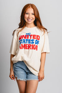 USA bows oversized t-shirt natural - Trendy T-shirt - Cute American Summer Collection at Lush Fashion Lounge Boutique in Oklahoma City