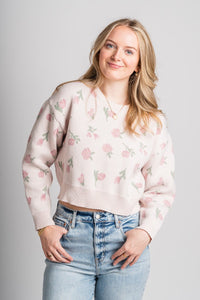 Floral crop sweater pink – Stylish Sweaters | Boutique Sweaters at Lush Fashion Lounge Boutique in Oklahoma City