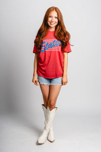 USA bars unisex t-shirt red - Stylish T-shirt - Trendy American Summer Fashion at Lush Fashion Lounge Boutique in Oklahoma