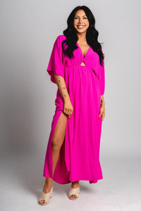 Triangle kimono maxi dress fuchsia - Trendy dress - Cute Vacation Collection at Lush Fashion Lounge Boutique in Oklahoma City