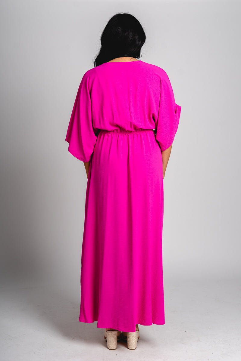 Triangle kimono maxi dress fuchsia - Adorable dress - Stylish Vacation T-Shirts at Lush Fashion Lounge Boutique in Oklahoma City