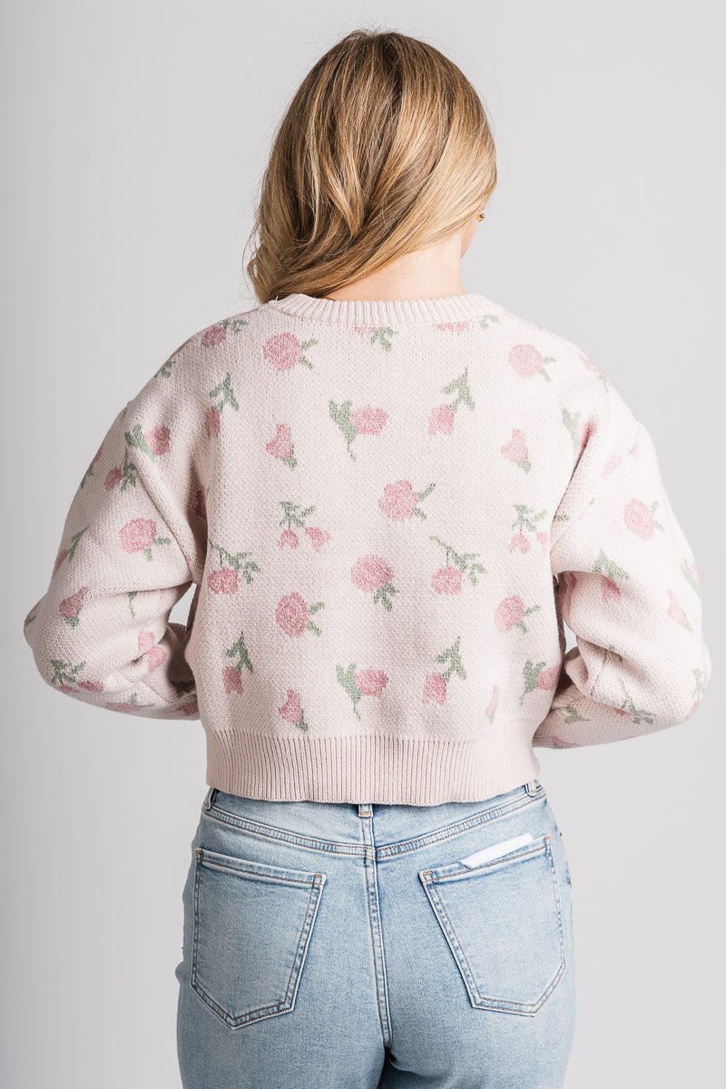 Floral crop sweater pink