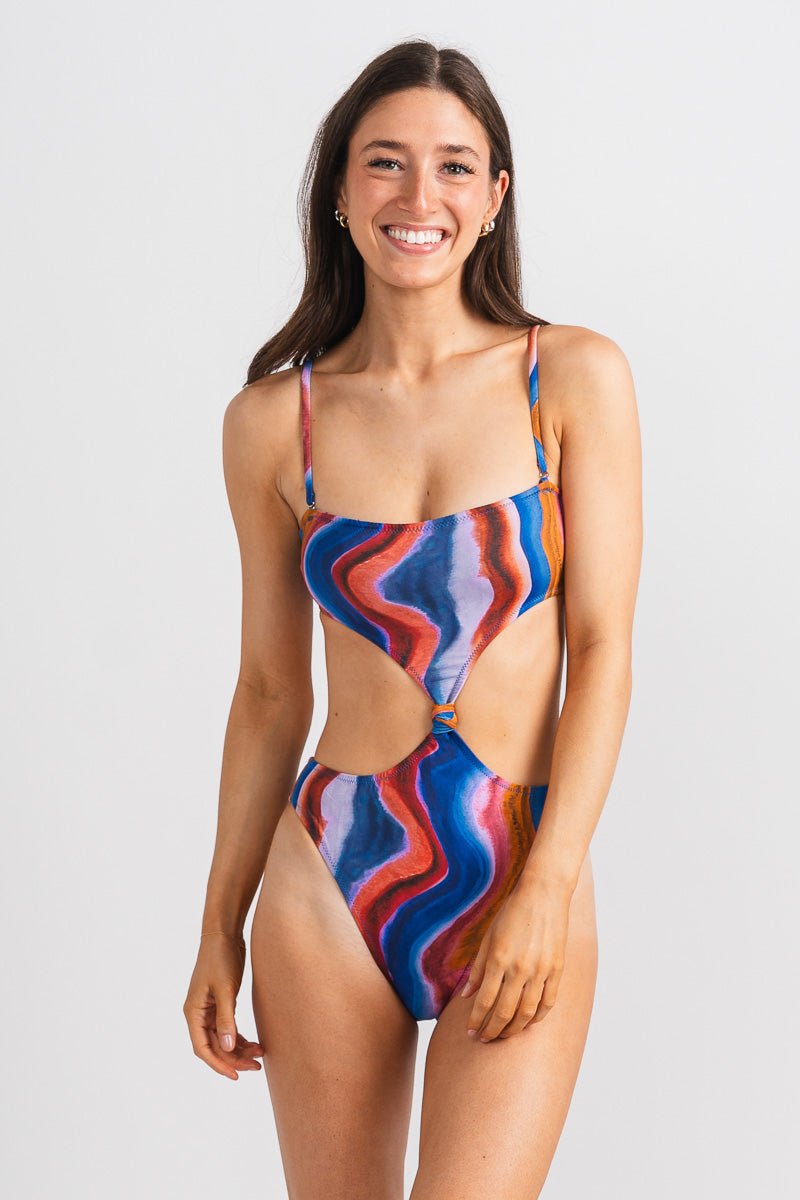 Cut out one piece swimsuit blue multi - Cute swimsuit - Fun Vacay Basics at Lush Fashion Lounge Boutique in Oklahoma City