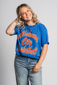 OKC basketball script unisex t-shirt royal - Trendy Oklahoma City Basketball T-Shirts Lush Fashion Lounge Boutique in Oklahoma City