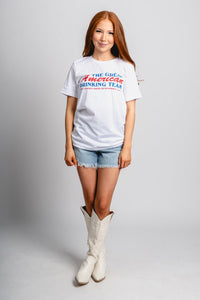 American drinking team unisex t-shirt white - Stylish T-shirt - Trendy American Summer Fashion at Lush Fashion Lounge Boutique in Oklahoma
