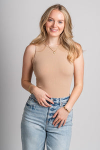 Round neck bodysuit deep almond - Affordable bodysuit - Boutique Bodysuits at Lush Fashion Lounge Boutique in Oklahoma City