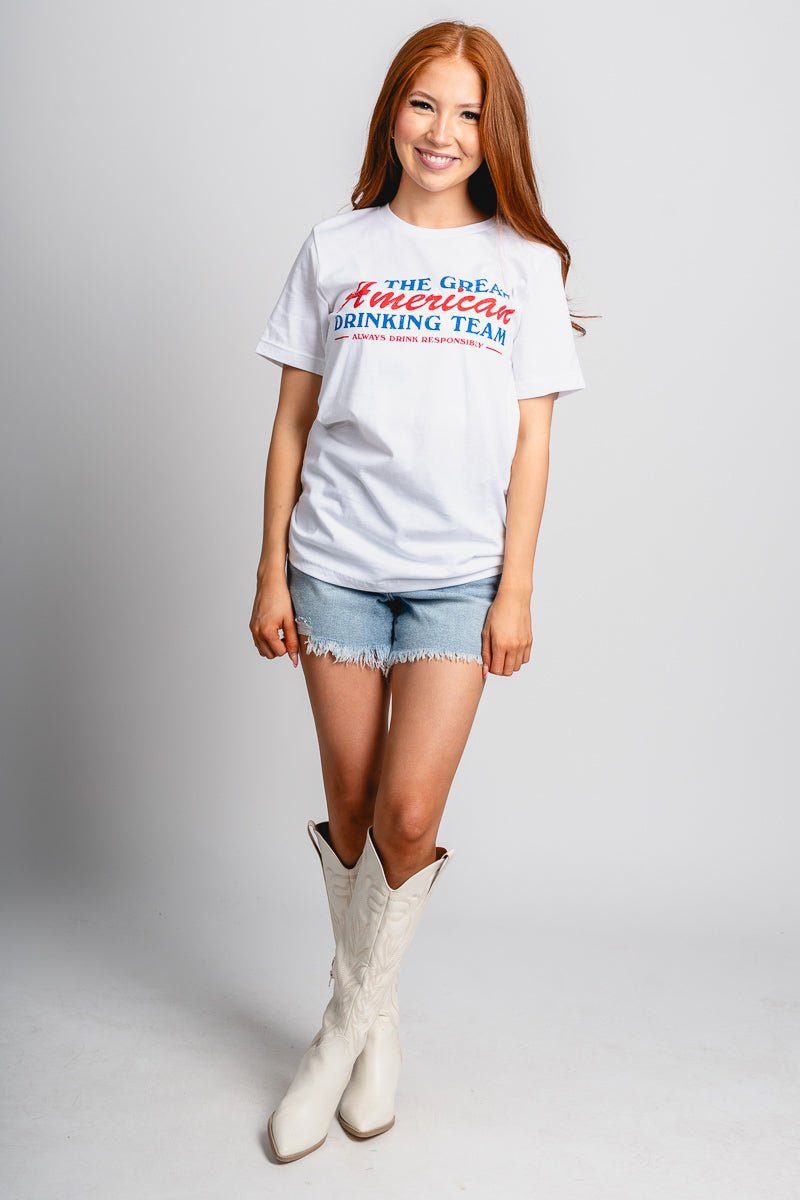 American drinking team unisex t-shirt white - Fun T-shirt - Unique American Summer Ideas at Lush Fashion Lounge Boutique in Oklahoma