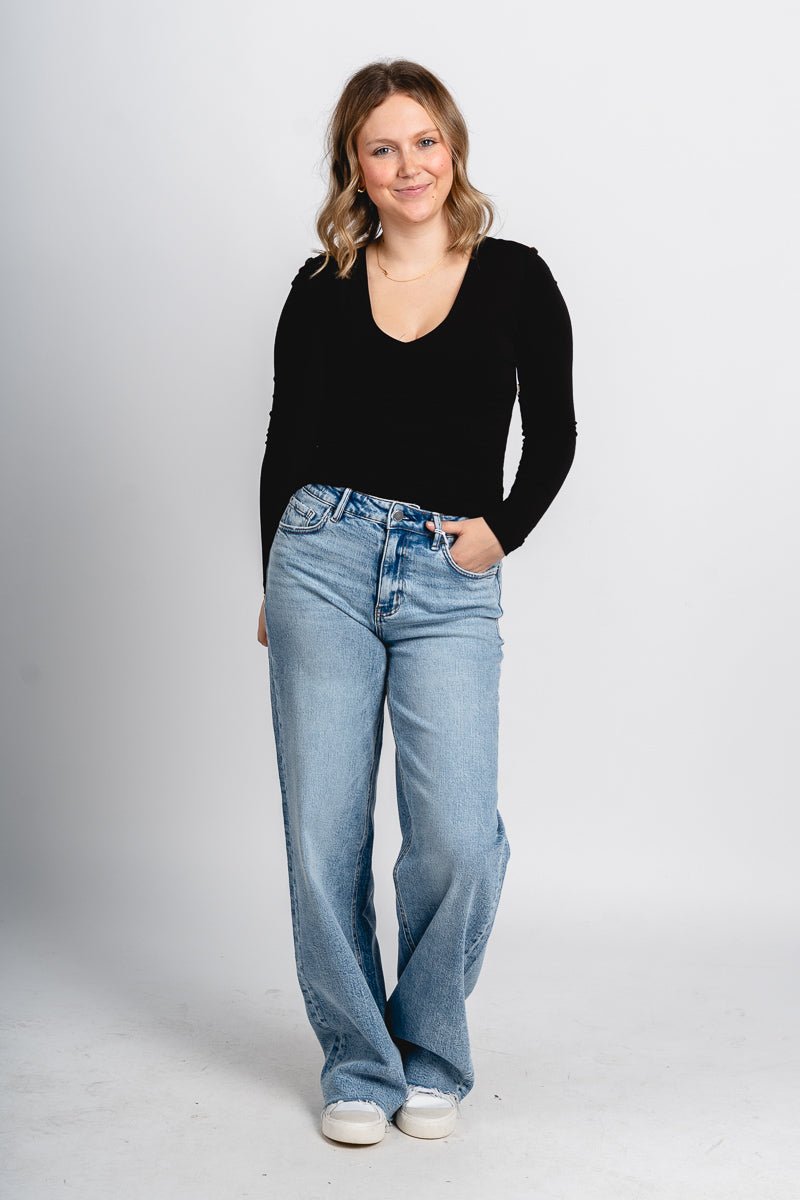 Flying Monkey high rise wide leg jeans Modernity | Lush Fashion Lounge: boutique women's jeans, fashion jeans for women, affordable fashion jeans, cute boutique jeans