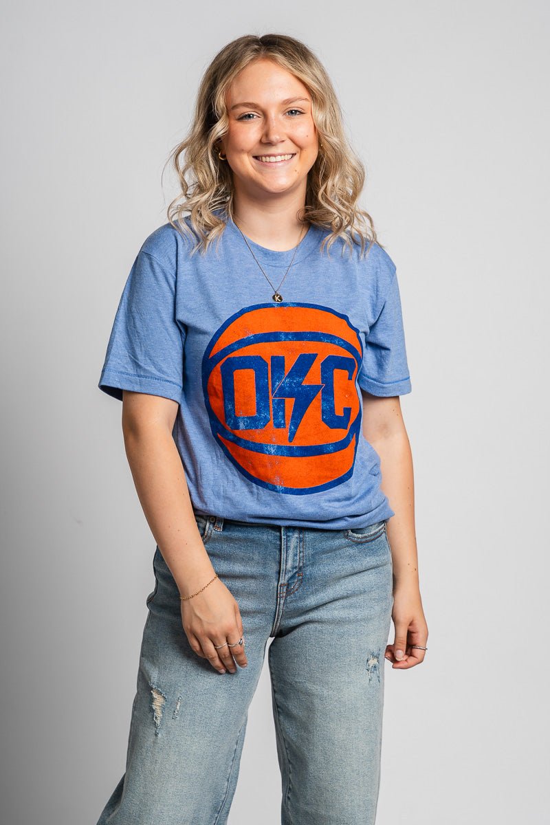 OKC bolt basketball unisex t-shirt athletic blue - Trendy Oklahoma City Basketball T-Shirts Lush Fashion Lounge Boutique in Oklahoma City