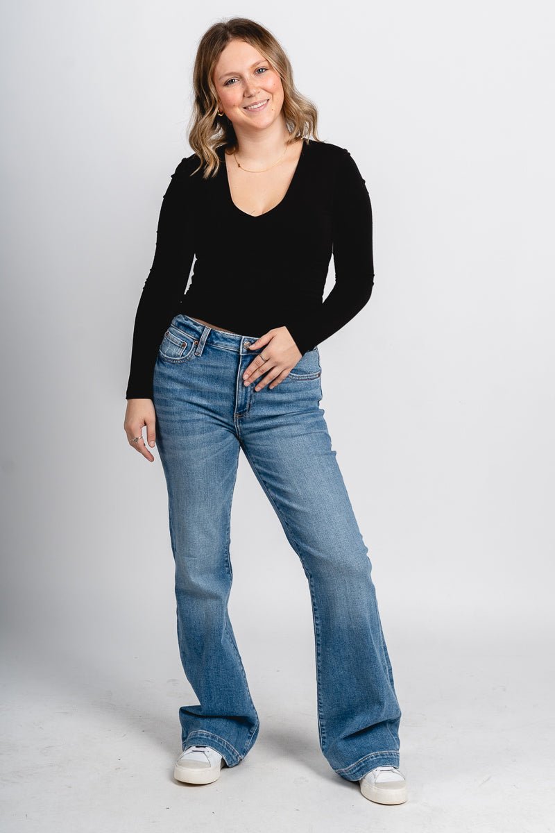Daze heartbreaker mid rise flare jeans text me | Lush Fashion Lounge: boutique women's jeans, fashion jeans for women, affordable fashion jeans, cute boutique jeans