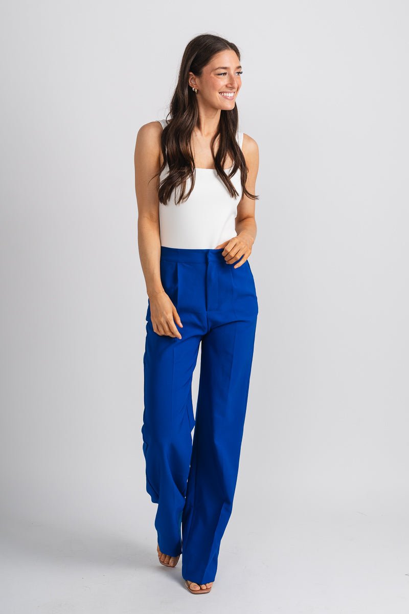 Pleated wide leg pants royal - Oklahoma City inspired graphic t-shirts at Lush Fashion Lounge Boutique in Oklahoma City